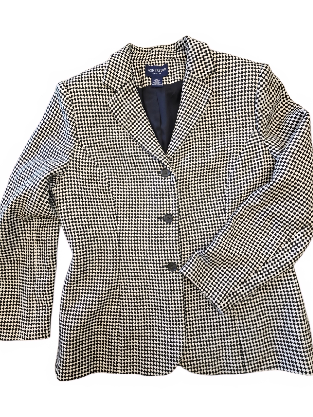 Vintage Ann Taylor Black & White Houndstooth Blazer Sz 12 Petite